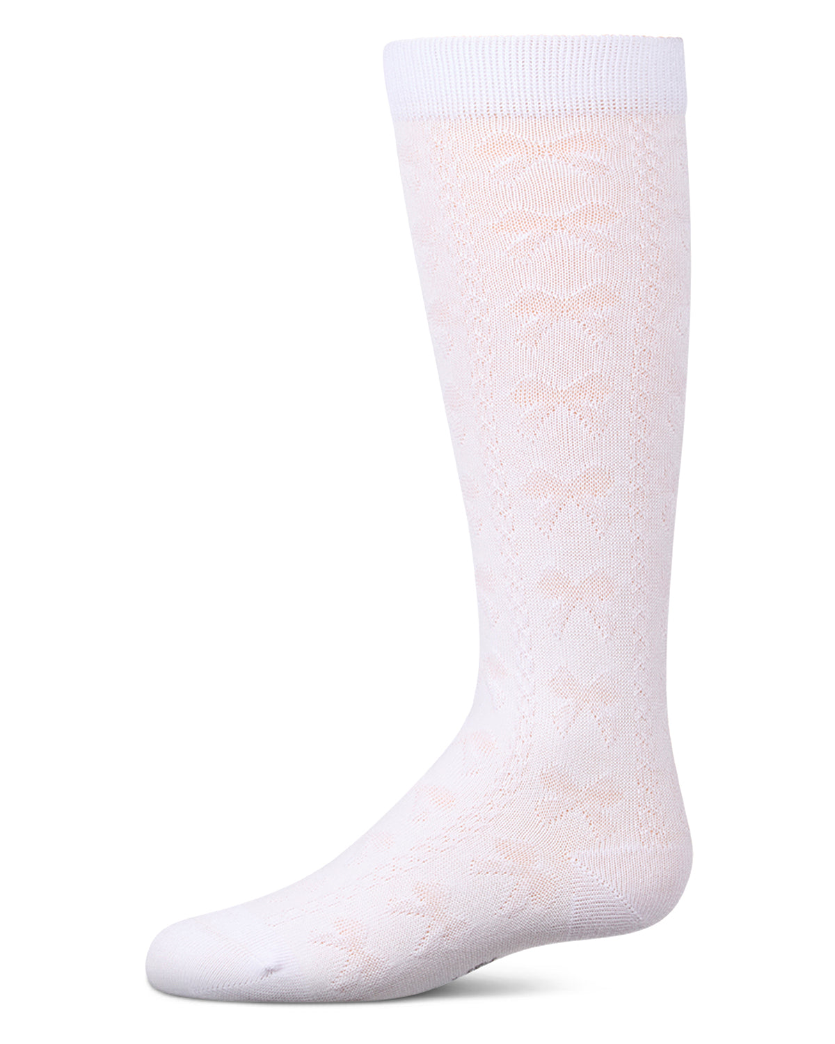 Girls Cotton-Rich Tonal Bow-Trim Cable-Rib Knee High Sock