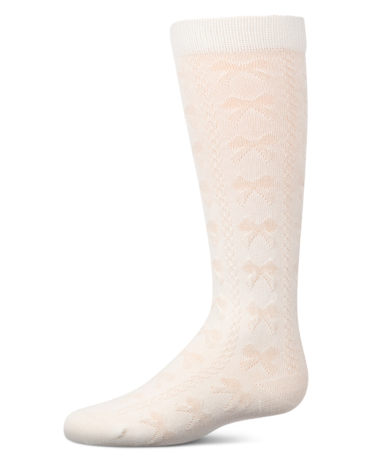 Girls Cotton-Rich Tonal Bow-Trim Cable-Rib Knee High Sock