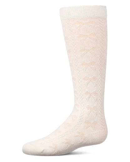 Girls Cotton-Rich Tonal Bow-Trim Cable-Rib Knee High Sock