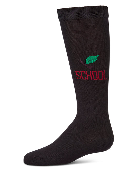 Black knee-high sock with subtle pattern on a white background