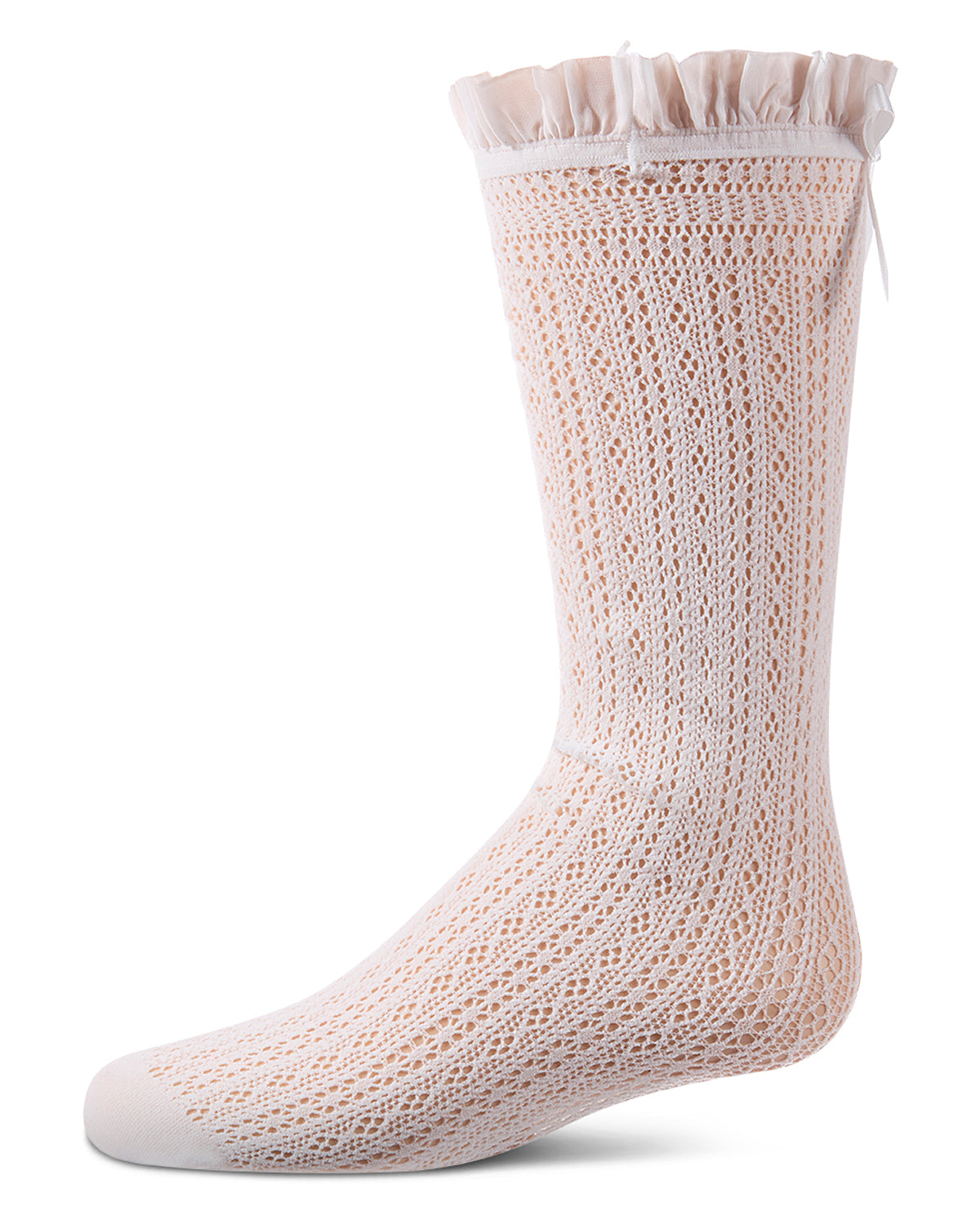 Knitted white sock on a white background