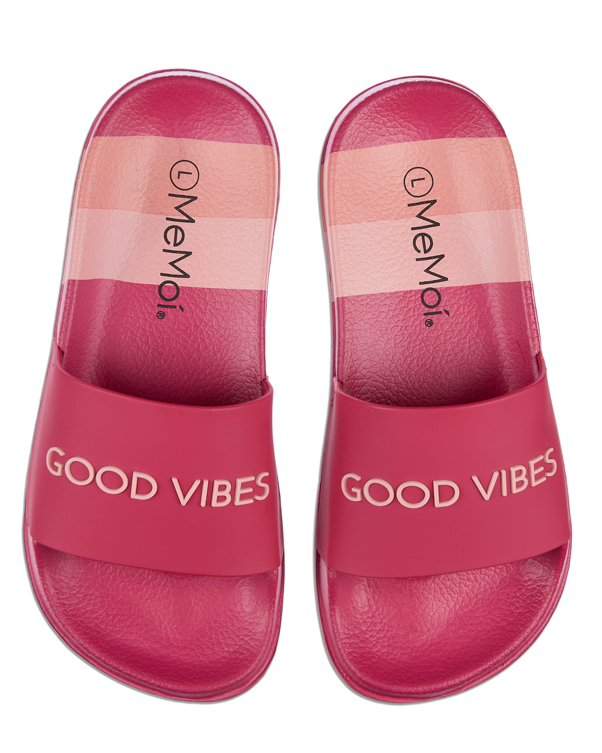 Girls Striped Super-Soft "Good Vibes" Slide Sandal : Color: Pink