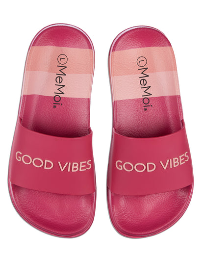 Girls Striped Super-Soft "Good Vibes" Slide Sandal : Color: Pink