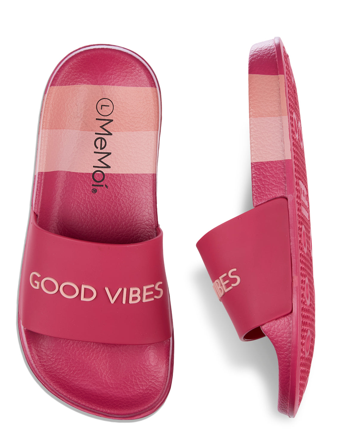 Girls Striped Super-Soft "Good Vibes" Slide Sandal : Color: Pink