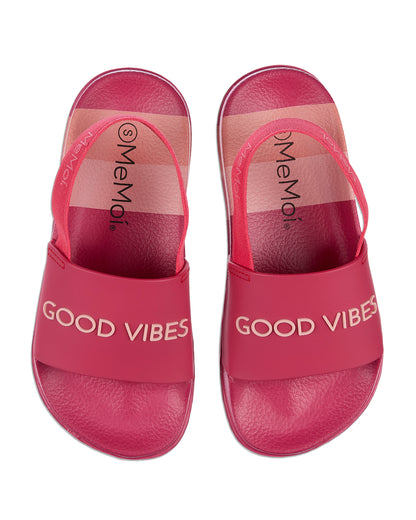 Girls Striped Super-Soft "Good Vibes" Slide Sandal : Color: Pink