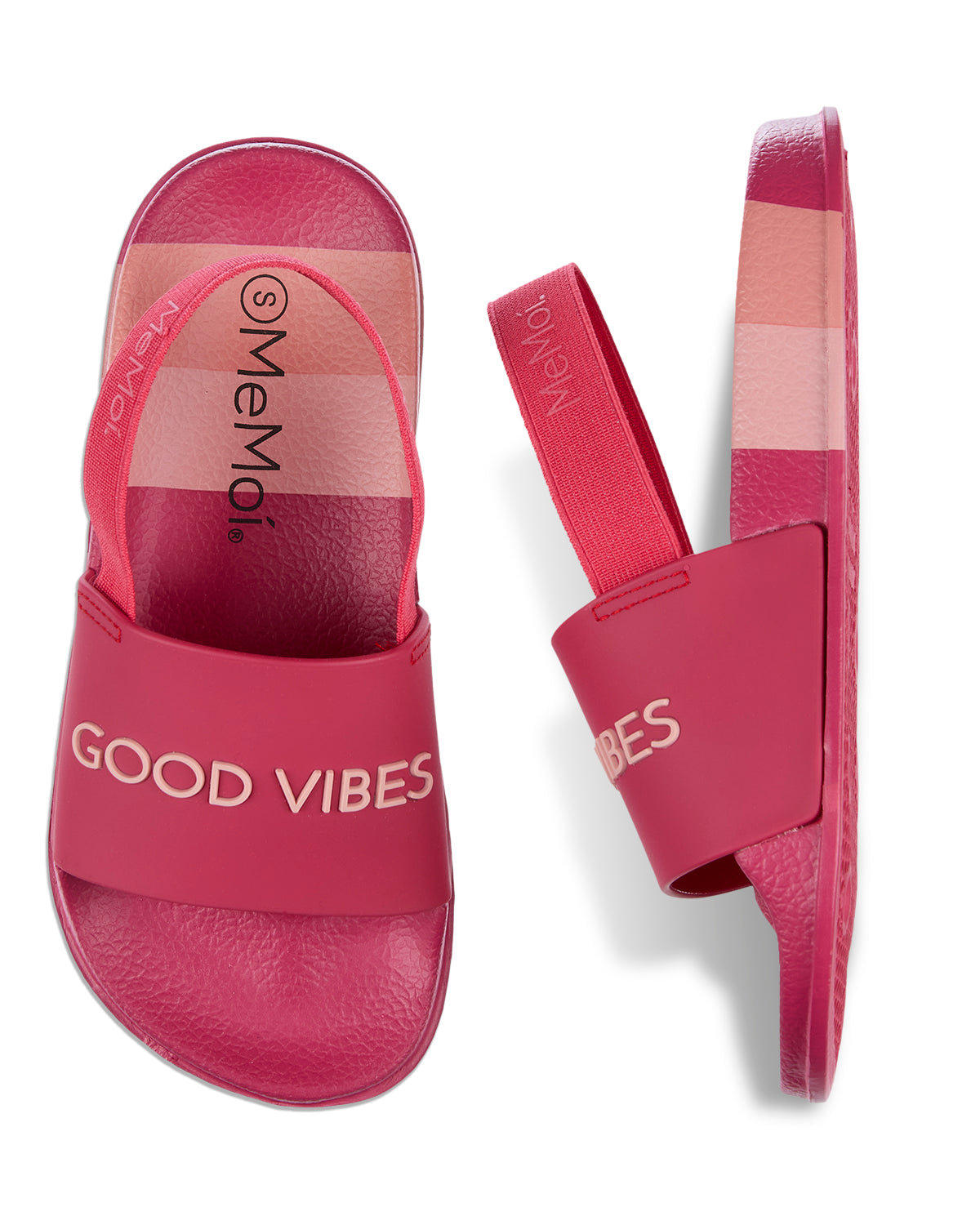 Girls Striped Super-Soft "Good Vibes" Slide Sandal : Color: Pink