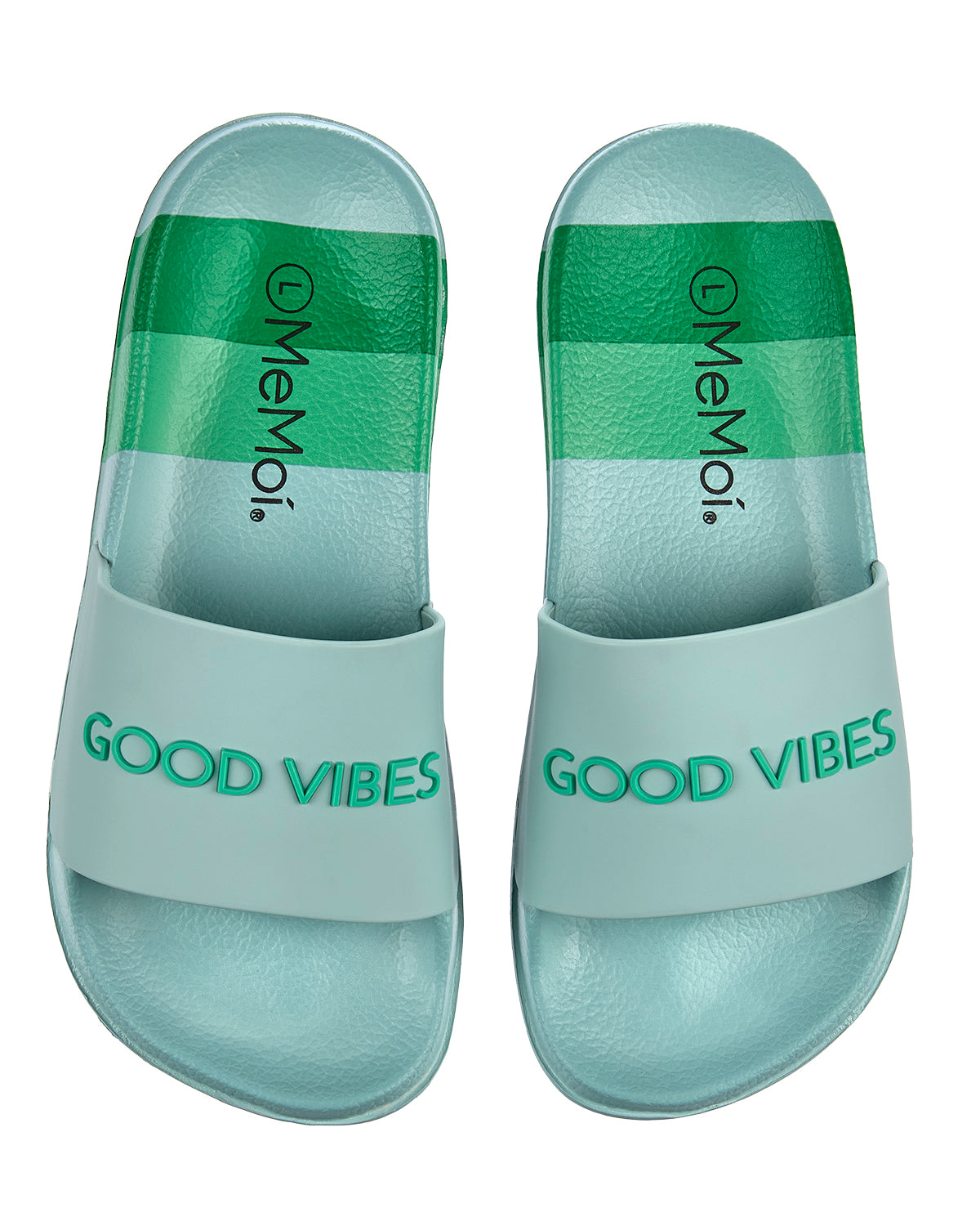 Girls Striped Super-Soft "Good Vibes" Slide Sandal : Color: Seafoam Green