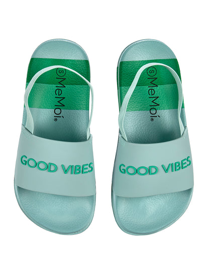 Girls Striped Super-Soft "Good Vibes" Slide Sandal : Color: Pink