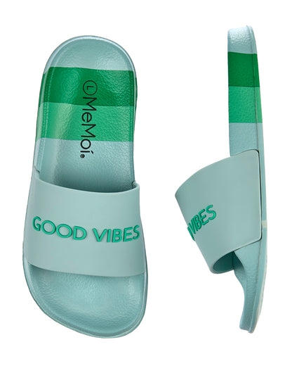 Girls Striped Super-Soft "Good Vibes" Slide Sandal : Color: Pink