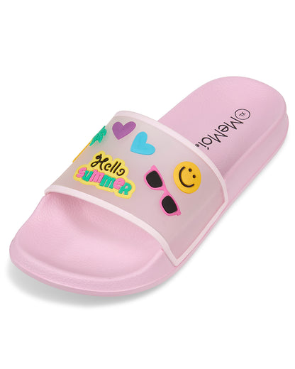 Boys and Girls Super-Soft Cushioned "Hello Summer" Slide Sandal : Color: Pink