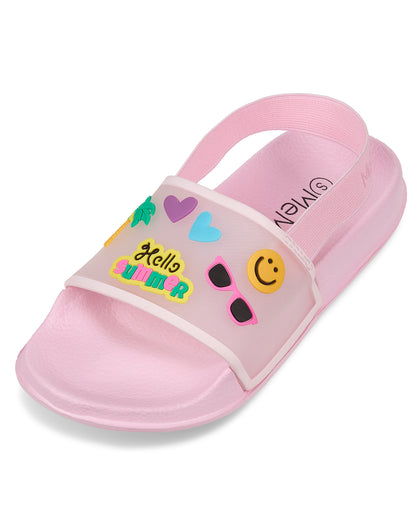 Boys and Girls Super-Soft Cushioned "Hello Summer" Slide Sandal : Color: Pink