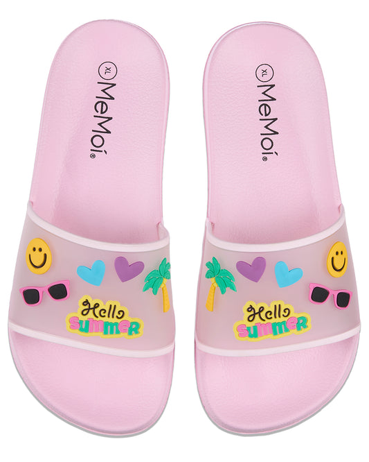 Boys and Girls Super-Soft Cushioned "Hello Summer" Slide Sandal : Color: Pink
