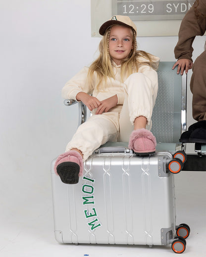Girls Corduroy Microfiber & Fluffy Faux Fur Slipper Slide