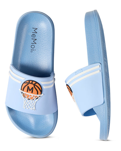Boys Basketball-Themed EVA-Cushioned Slip-On Slide Sandal with 3D Graphics