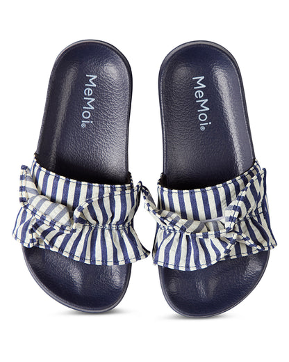 Girls Ruffle Stripe EVA-Cushioned Slip-On Slide Sandal