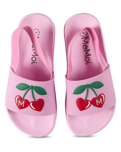 Girls Cherry-Coded EVA-Cushioned Slide Sandal with Back Strap