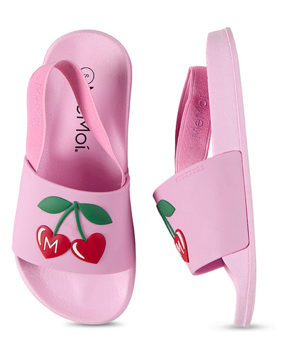 Girls Cherry-Coded EVA-Cushioned Slide Sandal with Back Strap