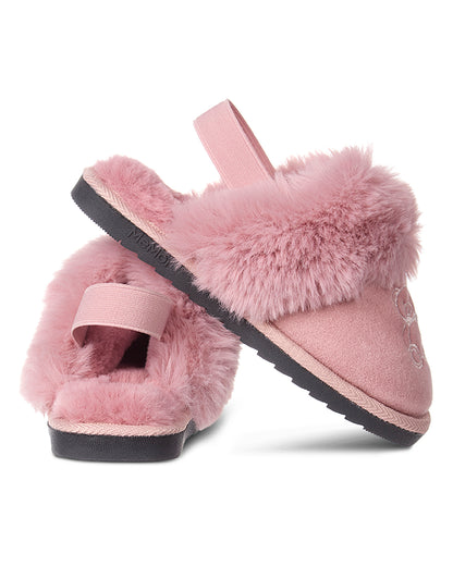 Kids Vegan Suede Sherpa-Lined Slide Slippers with Embroidered Teddy Bear
