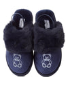 Kids Vegan Suede Sherpa-Lined Slide Slippers with Embroidered Teddy Bear