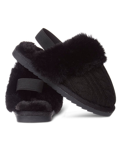 Kids Cable-Knit Slide Slippers with Faux Fur Cuff and Lining