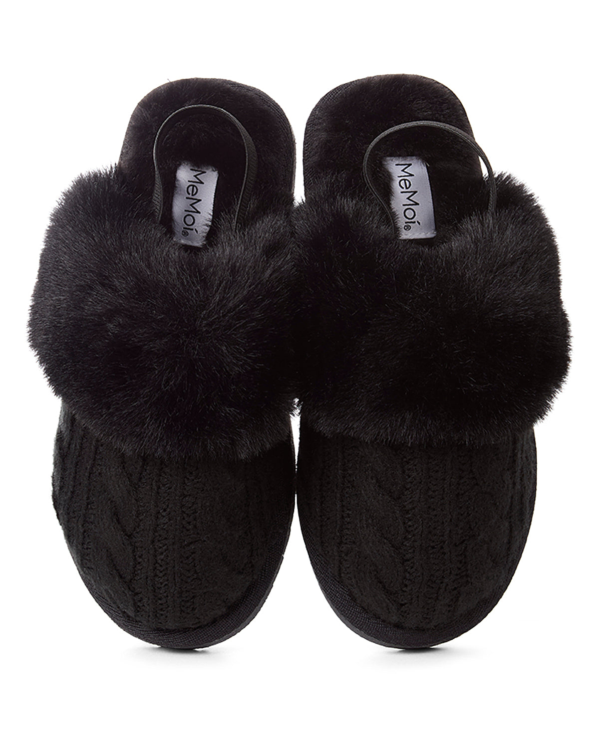 Kids Cable-Knit Slide Slippers with Faux Fur Cuff and Lining