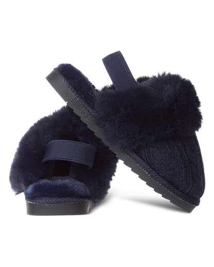 Kids Cable-Knit Slide Slippers with Faux Fur Cuff and Lining