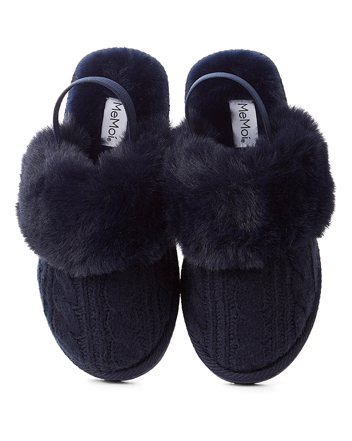 Kids Cable-Knit Slide Slippers with Faux Fur Cuff and Lining