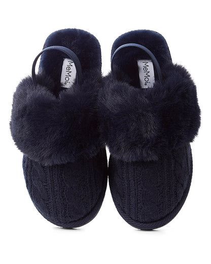 Kids Cable-Knit Slide Slippers with Faux Fur Cuff and Lining