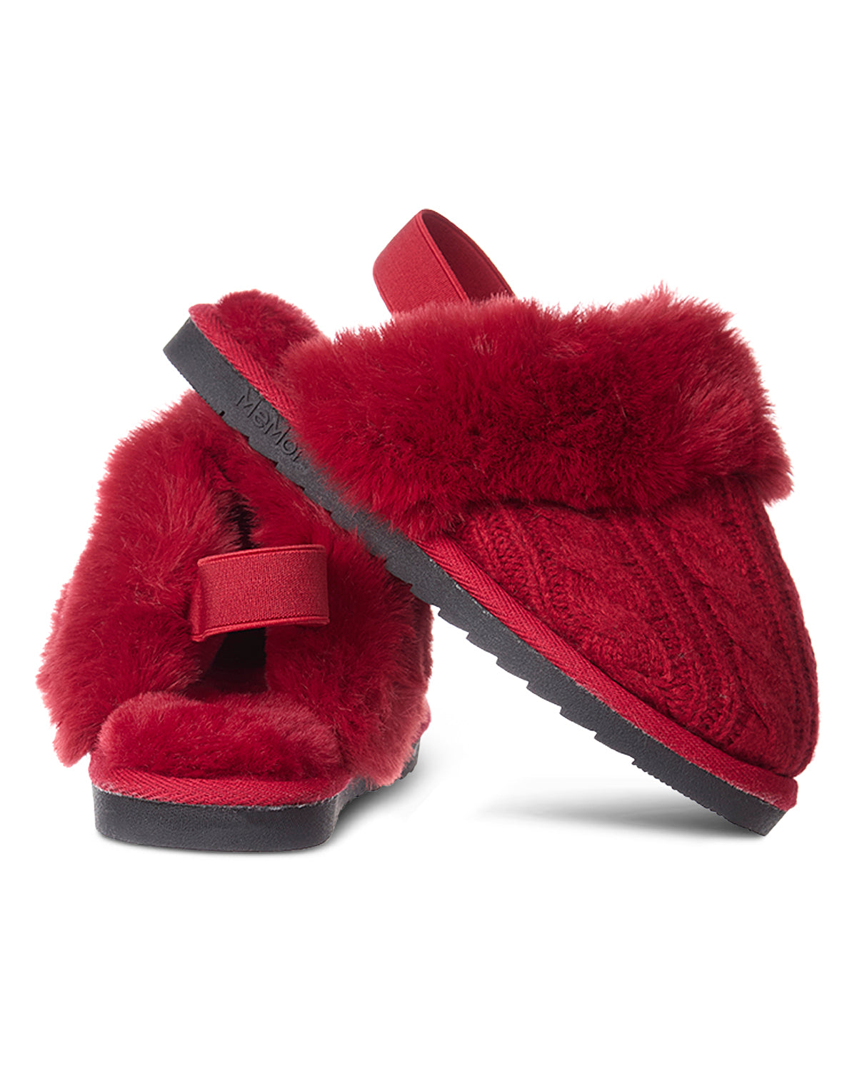 Kids Cable-Knit Slide Slippers with Faux Fur Cuff and Lining
