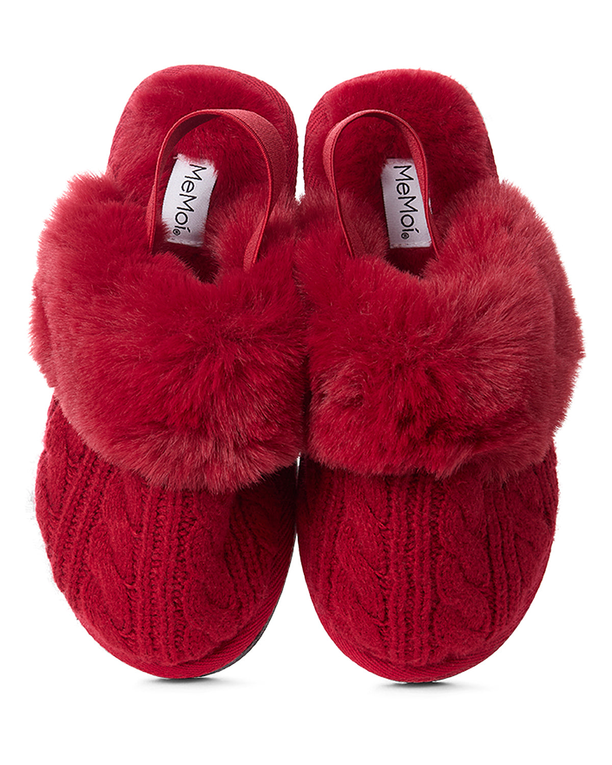 Kids Cable-Knit Slide Slippers with Faux Fur Cuff and Lining