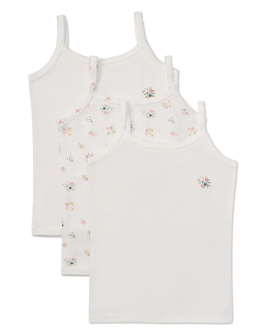 Girls' 3 Pair Pack Ditsy Floral Multi Camis : Color: Winter White Multi