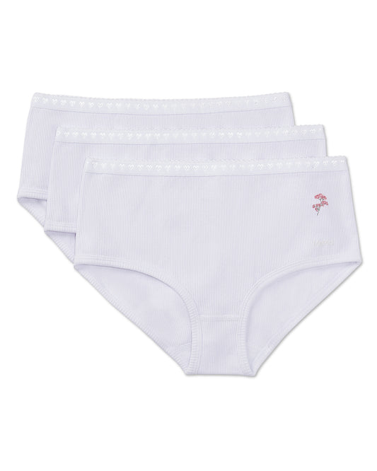 Girls' 3 Pair Pack Ribbed Floral Bouquet Briefs : Color: White-White-White