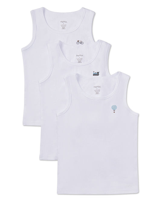 Boys' 3 Pair Pack Ribbed On The Move Tank Top : Color: White