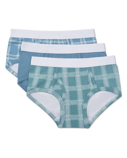 Boys' 3 Pair Pack Plaid Multi Briefs : Color: Blue Multi