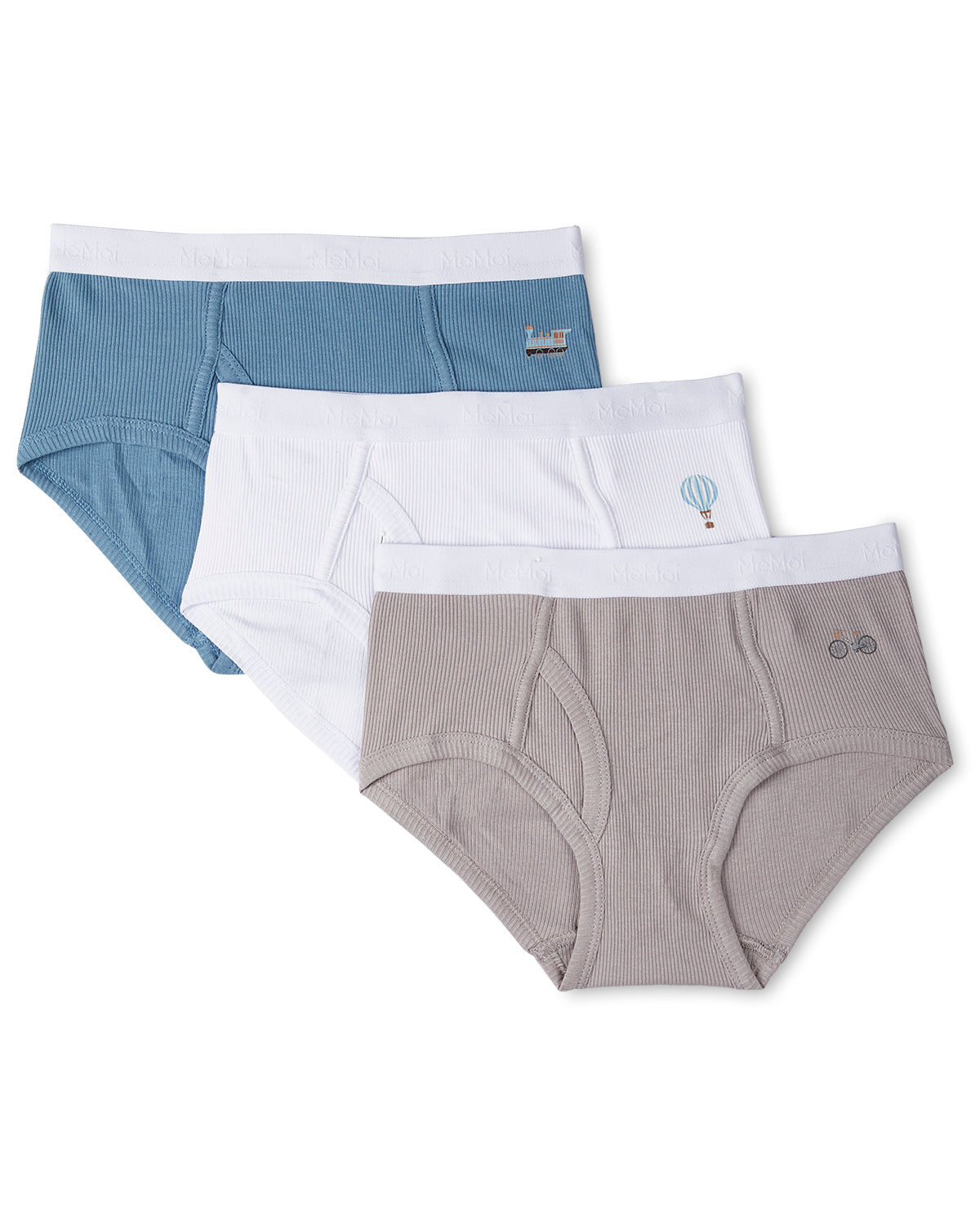 Boys' 3 Pair Pack On The Move Ribbed Briefs : Color: Gray-White-Blue