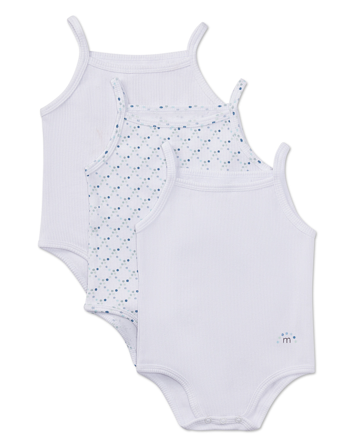 3 Pair Pack Baby and Toddler Cotton Rich Ribbed and Dot Pattern Bodysuits : Color: Blue Multi