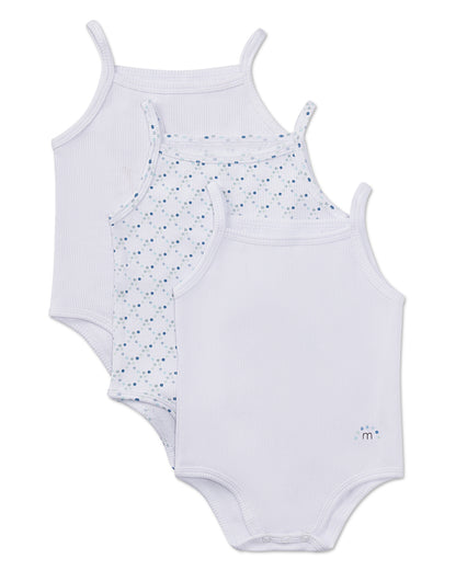 3 Pair Pack Baby and Toddler Cotton Rich Ribbed and Dot Pattern Bodysuits : Color: Blue Multi