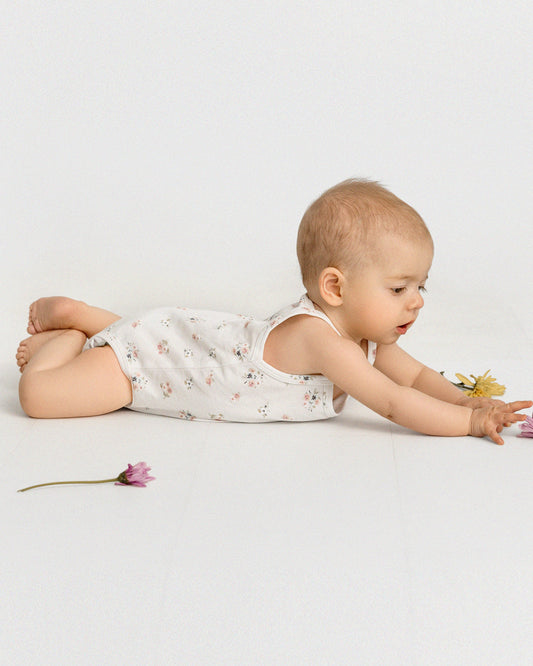 3 Pair Baby Girls Combed Cotton Ditsy Floral Bodysuits : Color: Winter White Multi