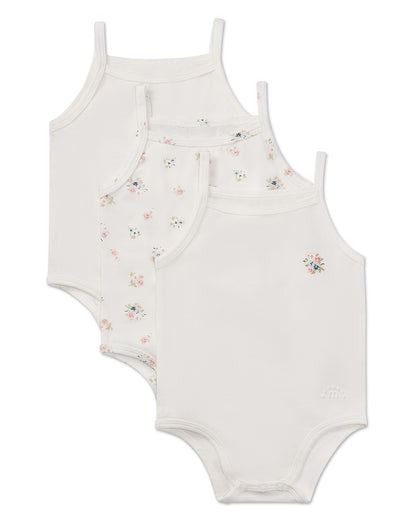 3 Pair Baby Girls Combed Cotton Ditsy Floral Bodysuits : Color: Winter White Multi