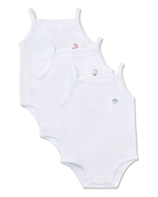 3 Pair Baby and Toddler Girls Combed Cotton Blend Floral Embroidered Bodysuits : Color: White-White-White