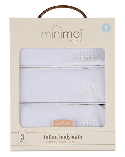 3 Pack Unisex Baby Cotton / Modal Tag-Free Solid White Bodysuits