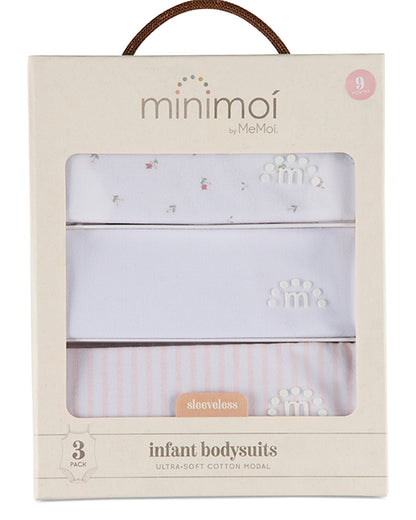 3 Pack Baby Girls Cotton / Modal Bodysuits - Florals, Stripes, Solid
