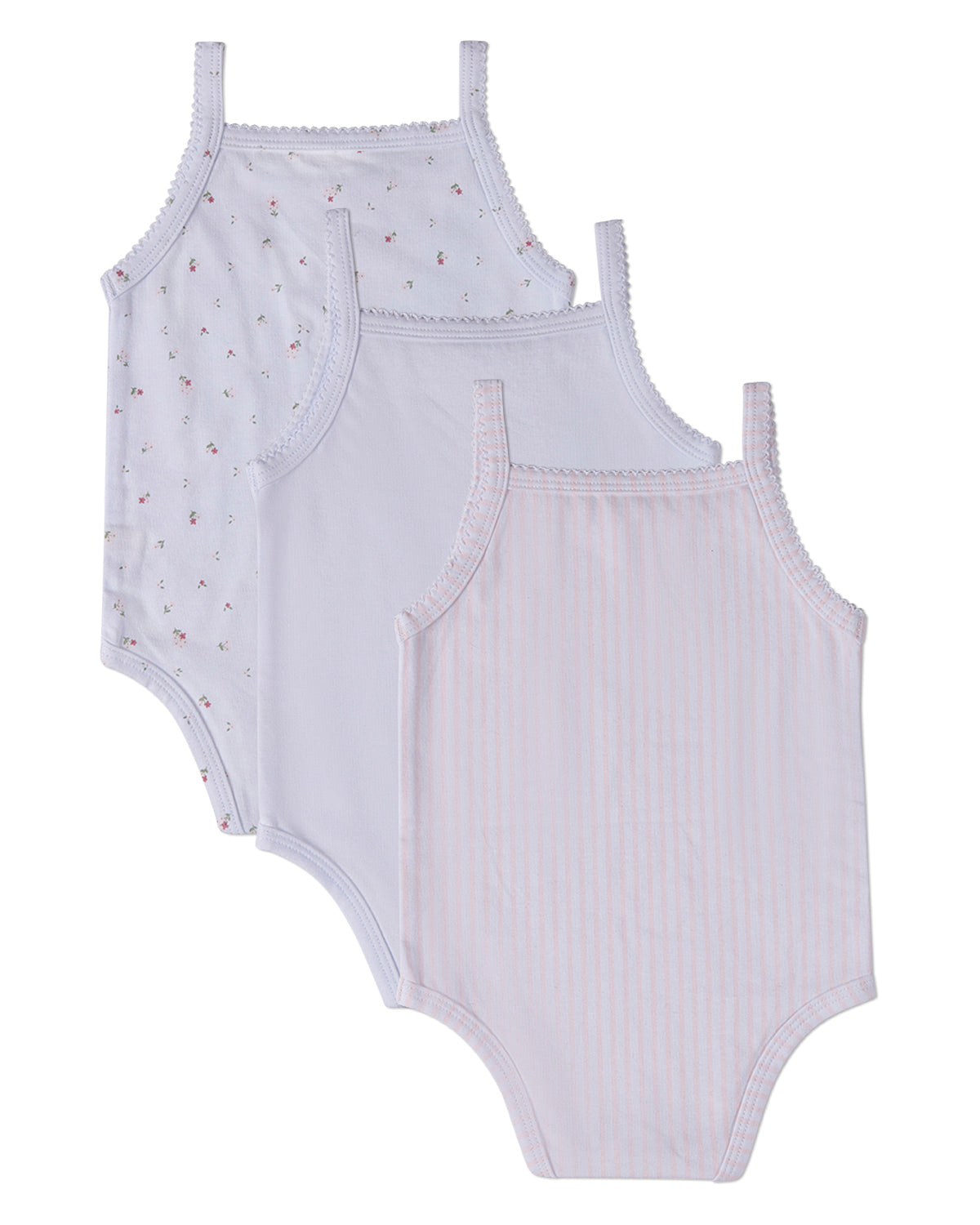 3 Pack Baby Girls Cotton / Modal Bodysuits - Florals, Stripes, Solid