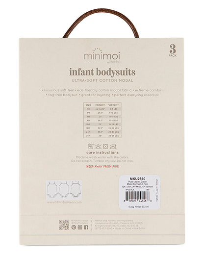 3 Pack Baby Cotton / Modal Bodysuits - Petite Leaves, Stripes, Solid