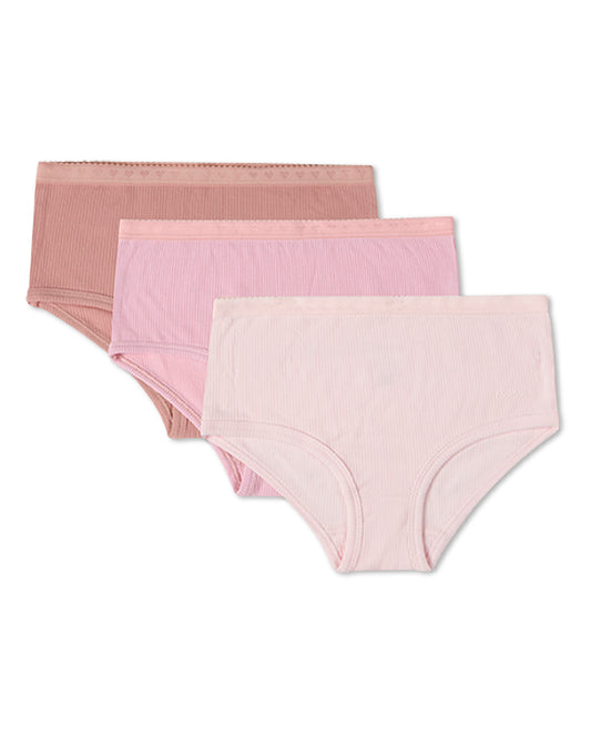 3 Pair Girls Ribbed Modal Blend Tag-Free Brief Panties, Solid Colors