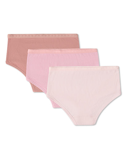 3 Pair Girls Ribbed Modal Blend Tag-Free Brief Panties, Solid Colors