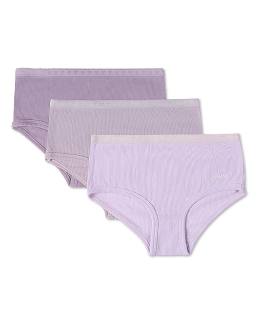3 Pair Girls Ribbed Modal Blend Tag-Free Brief Panties, Solid Colors