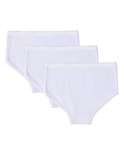 3 Pair Girls Ribbed Modal Blend Tag-Free Brief Panties, Solid Colors
