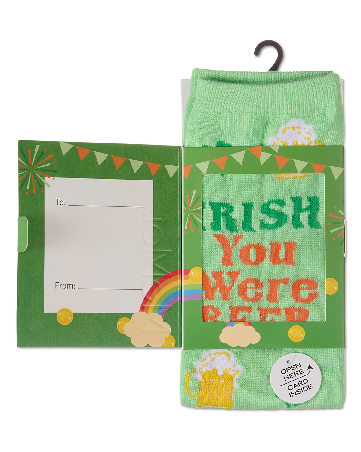 Irish You Were Beer Greeting Card Crew Socks : Color: Lime