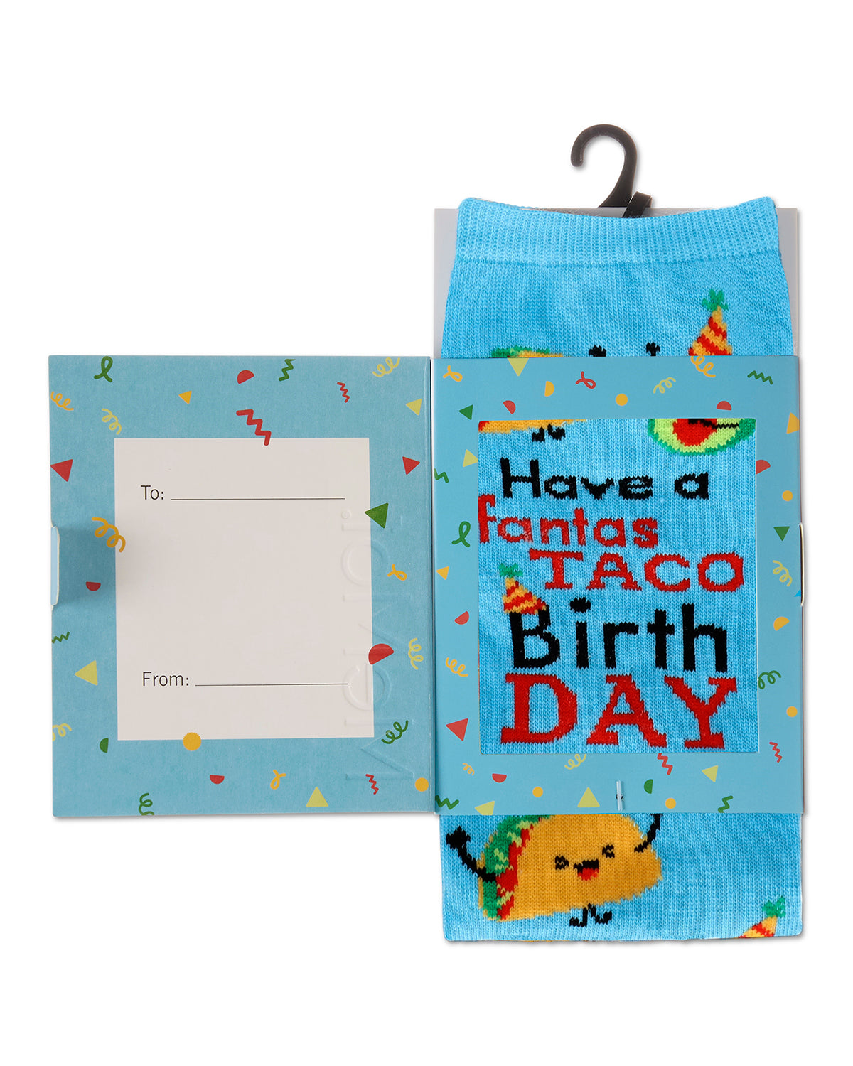 Have a FantasTACO Birthday Greeting Card Crew Socks : Color: Blue Grotto